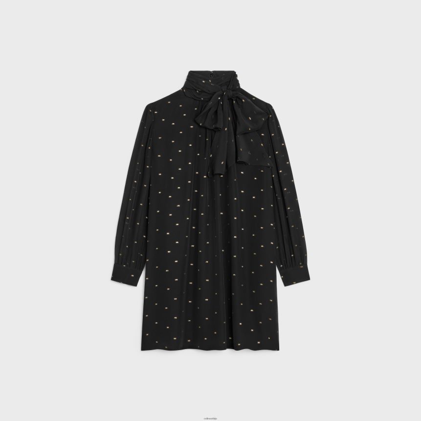 бабидолл хаљина од свиленог жоржета ноир/ор CELINE Z2BBHT651 Одећа Жене