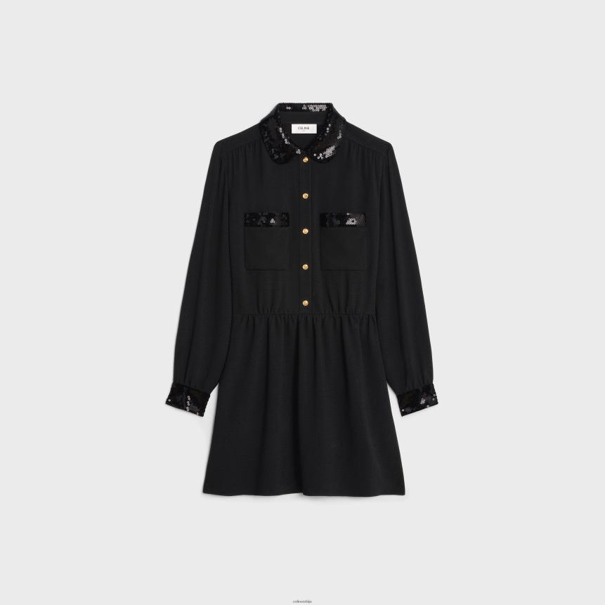 радна мини хаљина од вискозе сабле црн CELINE Z2BBHT652 Одећа Жене