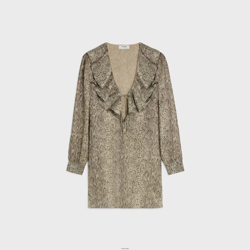 јабот мини хаљина од креп ламе беж / маррон CELINE Z2BBHT653 Одећа Жене