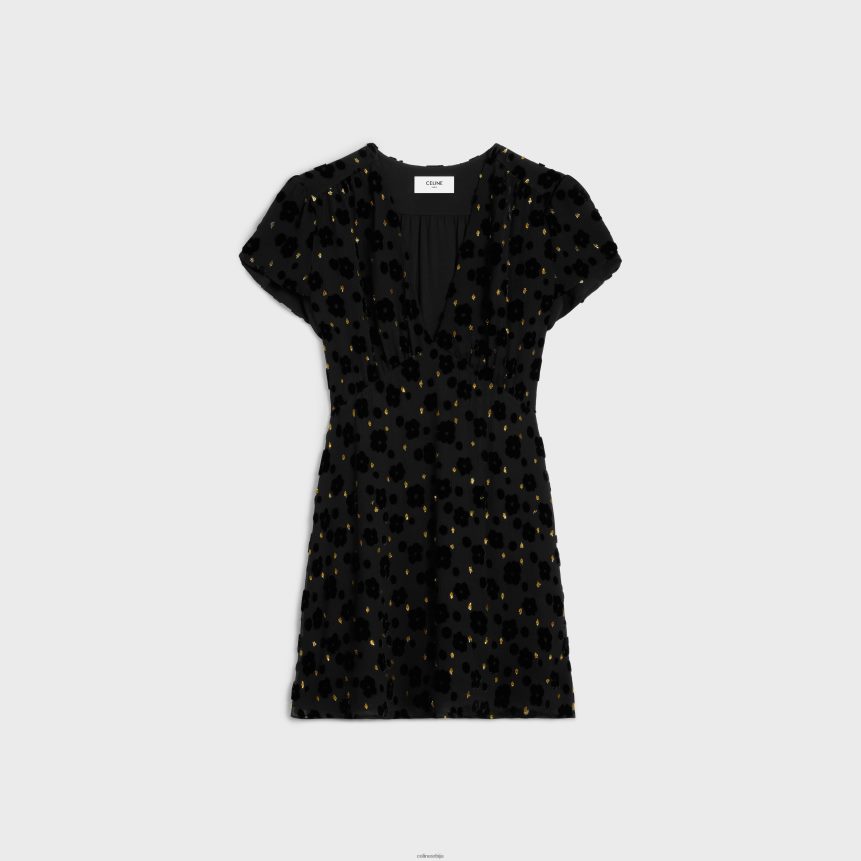 бабидолл мини хаљина од фил цоупе сомота црн CELINE Z2BBHT654 Одећа Жене