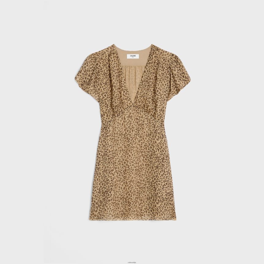 бабидолл мини хаљина од свиленог муслина ваниле/маррон CELINE Z2BBHT655 Одећа Жене