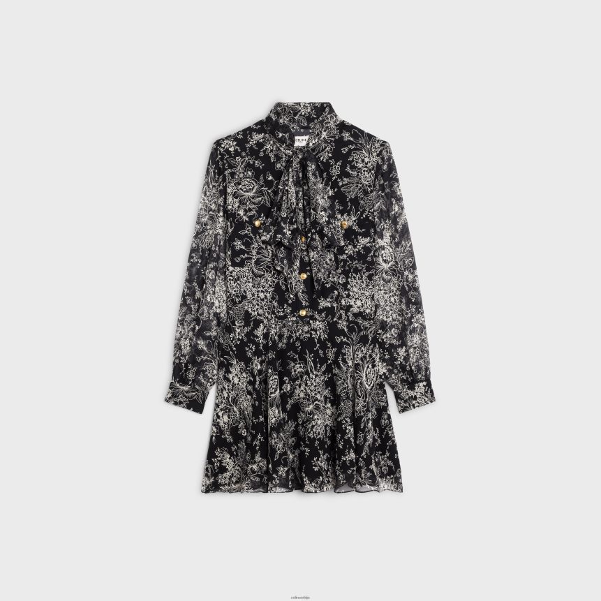 лаваллиере мини хаљина од свиленог жоржета ноир/цраие CELINE Z2BBHT789 Одећа Жене