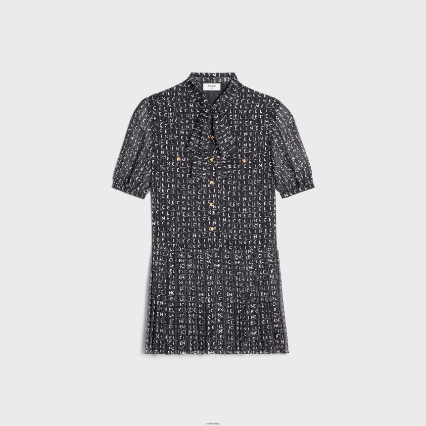 лаваллиере мини хаљина од свиленог жоржета ноир/ивоире CELINE Z2BBHT790 Одећа Жене