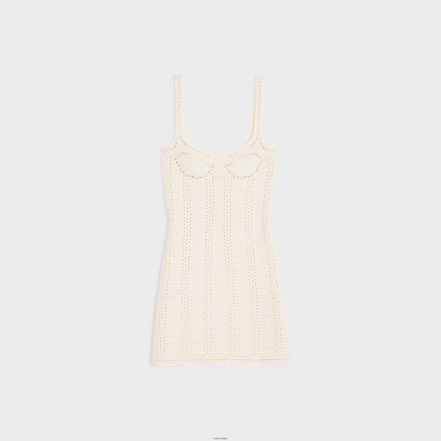 бустиер мини хаљина од хекланог памука бело CELINE Z2BBHT791 Одећа Жене