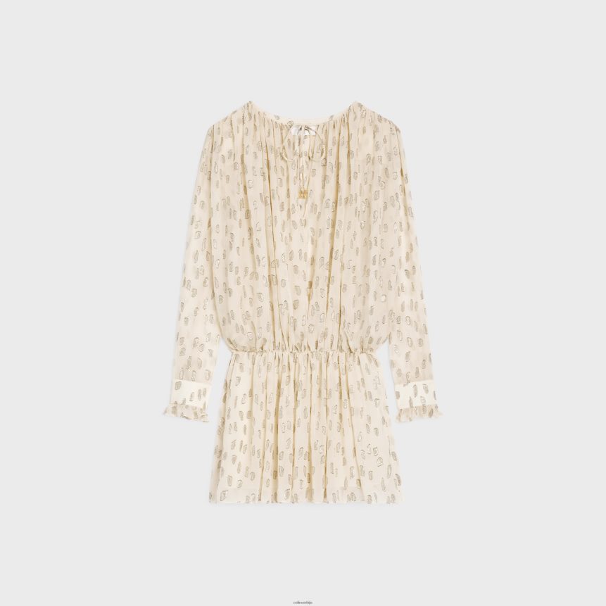 скупљена мини хаљина у фил купе свиле хром ванила CELINE Z2BBHT796 Одећа Жене