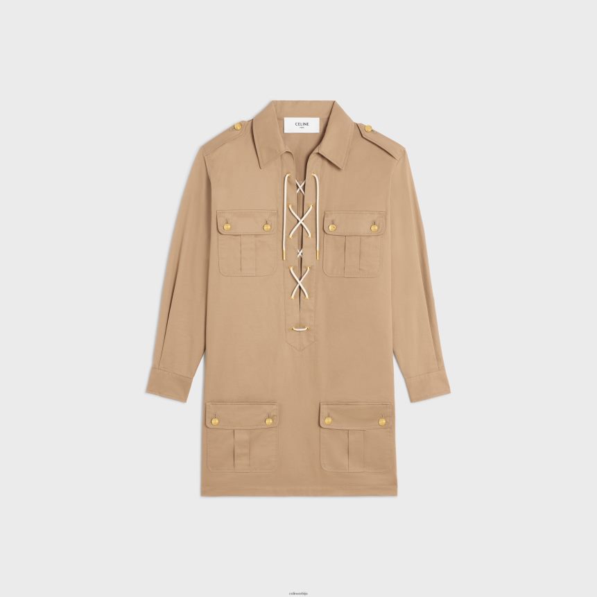 сахариенне мини хаљина од памучног платна цорде CELINE Z2BBHT797 Одећа Жене