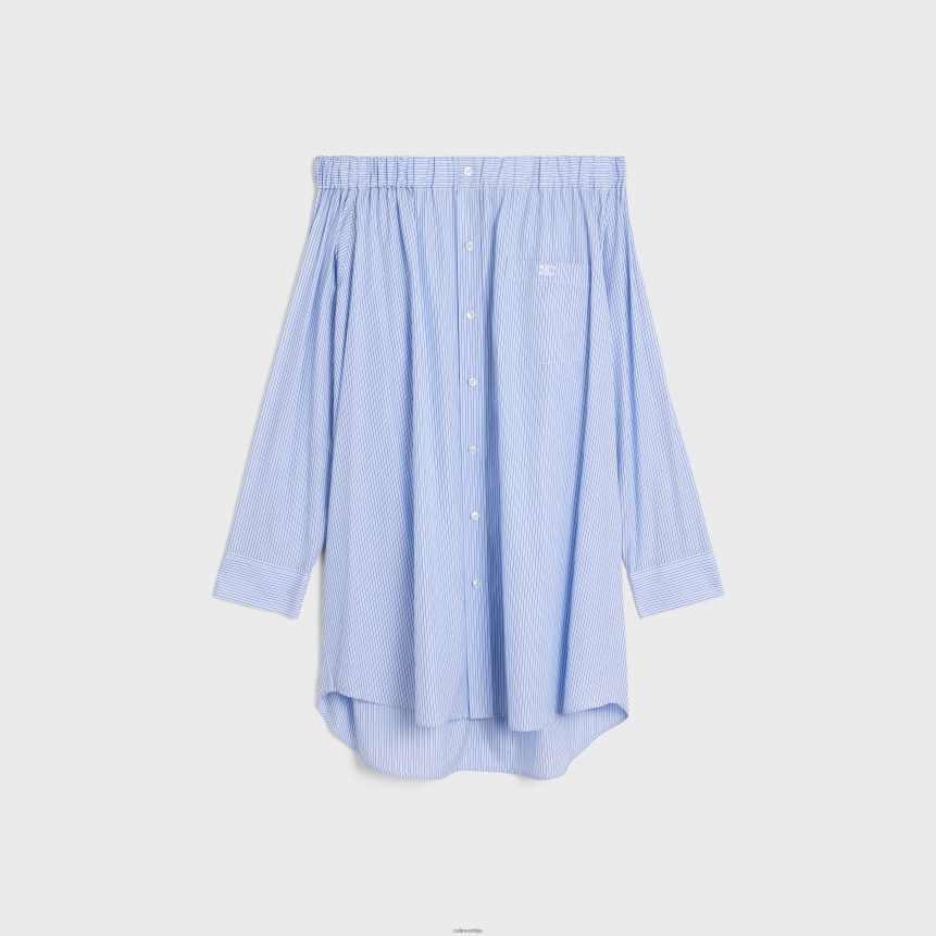кошуља са отвореним раменима од пругастог памука цраие/блеу CELINE Z2BBHT799 Одећа Жене