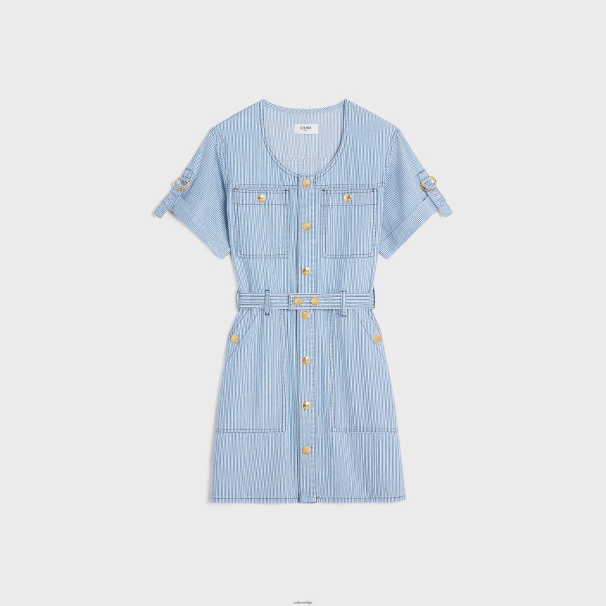 мини војна хаљина од памука хикори таласно прање CELINE Z2BBHT801 Одећа Жене