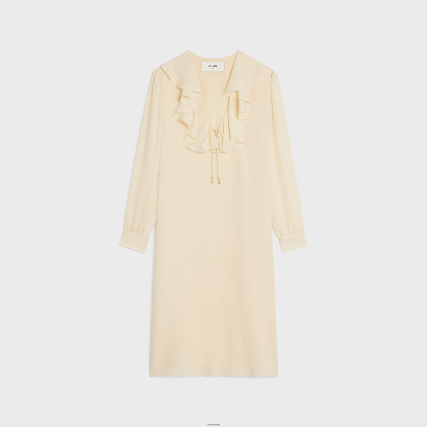 јабот хаљина од лагане свилене сабле крем CELINE Z2BBHT802 Одећа Жене