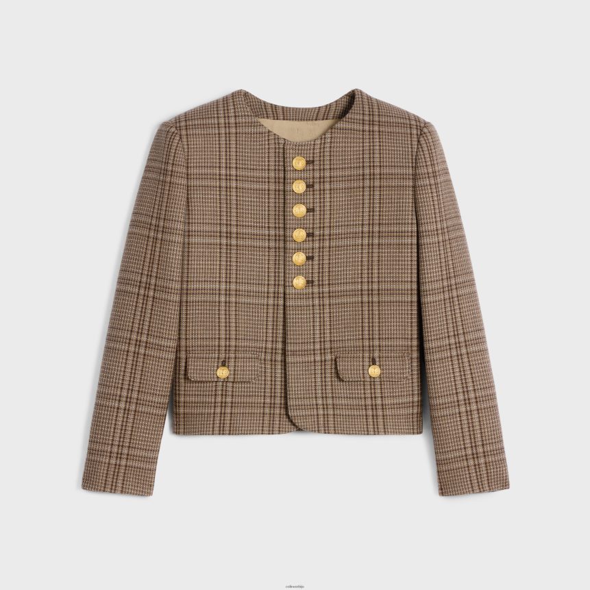 цхелсеа јакна од вуне принца од Велса слоноваче / камила / ебене CELINE Z2BBHT554 Одећа Жене