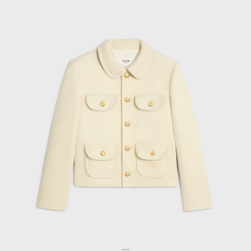 јакна са клаудинском крагном од вунене тканине бело CELINE Z2BBHT687 Одећа Жене