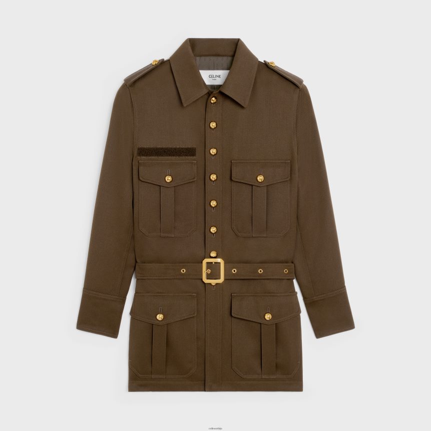 сахариенне јакна од дијагоналне вуне војнички браон CELINE Z2BBHT698 Одећа Жене