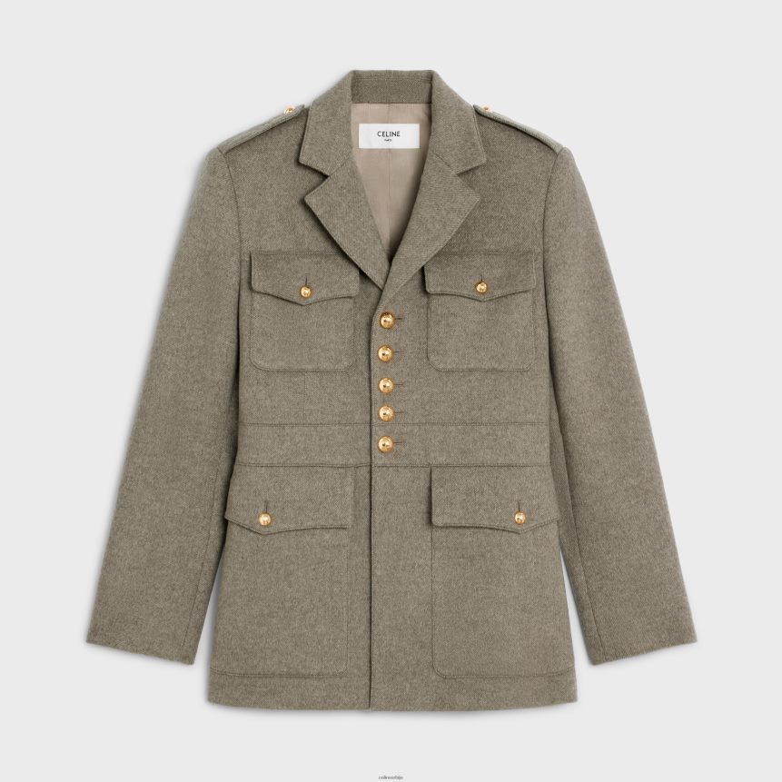 сахариенне јакна од дијагоналног кашмира беж сива CELINE Z2BBHT699 Одећа Жене