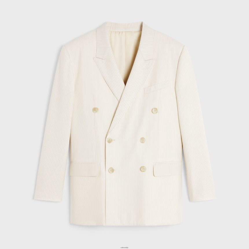 јакна од лаке пругасте вуне ивоире/ноир CELINE Z2BBHT717 Одећа Жене