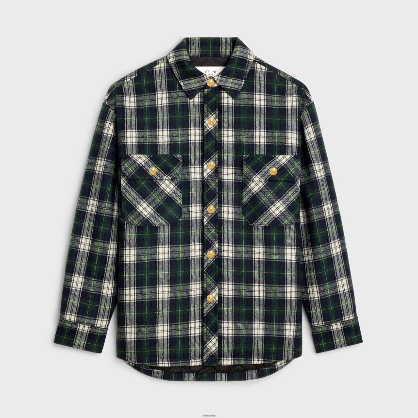 мајица од тартан кашмира морнарица/верт/екру CELINE Z2BBHT732 Одећа Жене