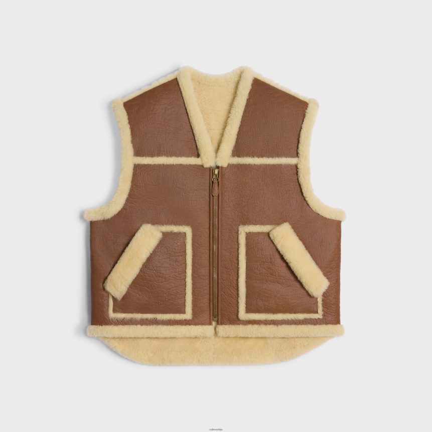 винтаге-финисх прслук од стриже тан/крем CELINE Z2BBHT626 Одећа Жене