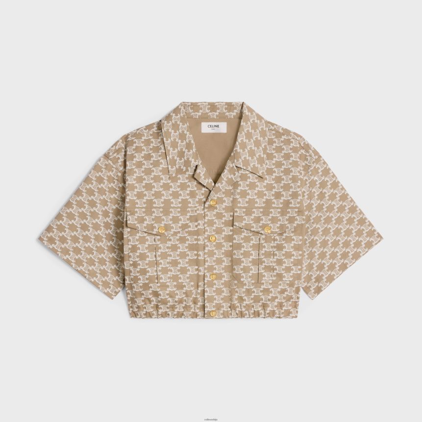 скраћена кошуља од техничког памука бело/беж CELINE Z2BBHT639 Одећа Жене