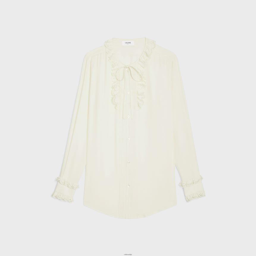 роми кошуља од свиленог крепа и ацетата слоноваче CELINE Z2BBHT828 Одећа Жене