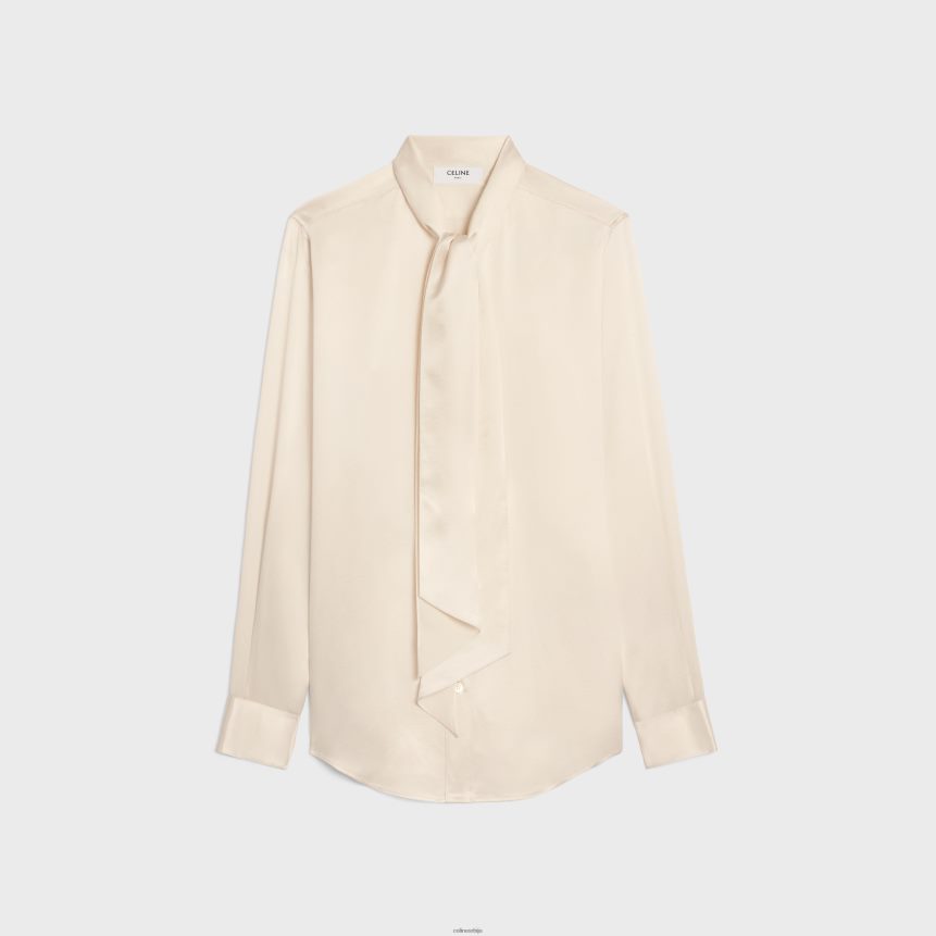 роми кошуља од сатенске свиле бело CELINE Z2BBHT829 Одећа Жене