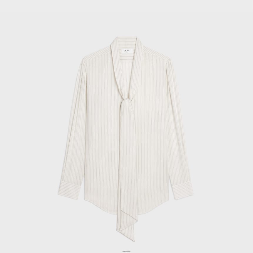 Роми Лаваллиере кошуља од пругасте свиле цраие/грис цлаир CELINE Z2BBHT830 Одећа Жене