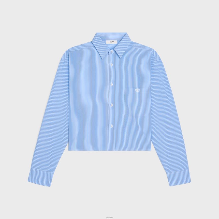 скраћена кошуља од пругастог памучног поплина циел/бланц CELINE Z2BBHT835 Одећа Жене