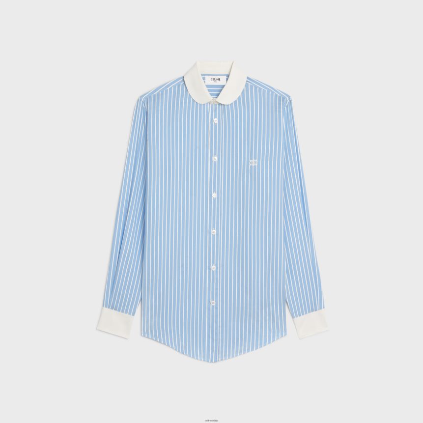 роми кошуља од пругасте свиле блеу/цраие CELINE Z2BBHT838 Одећа Жене