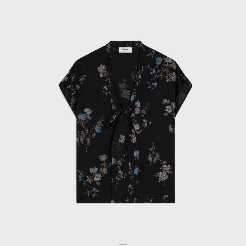 лаваллиере блуза од свиленог жоржета ноир/блеу CELINE Z2BBHT841 Одећа Жене