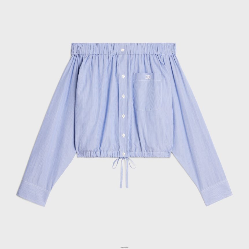 кошуља са отвореним раменима од памучног поплина бланц/марине CELINE Z2BBHT845 Одећа Жене