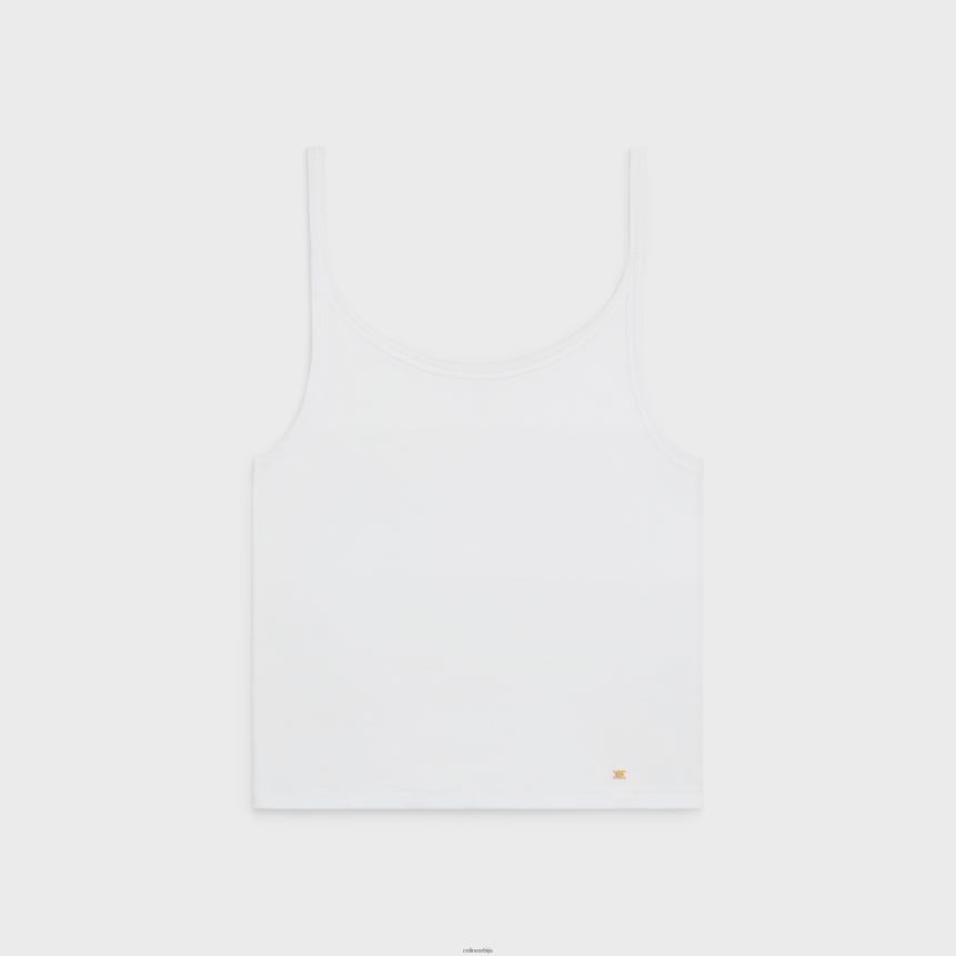 триомпх мајица без рукава од ребрастог памука оптичка бела CELINE Z2BBHT785 Одећа Жене