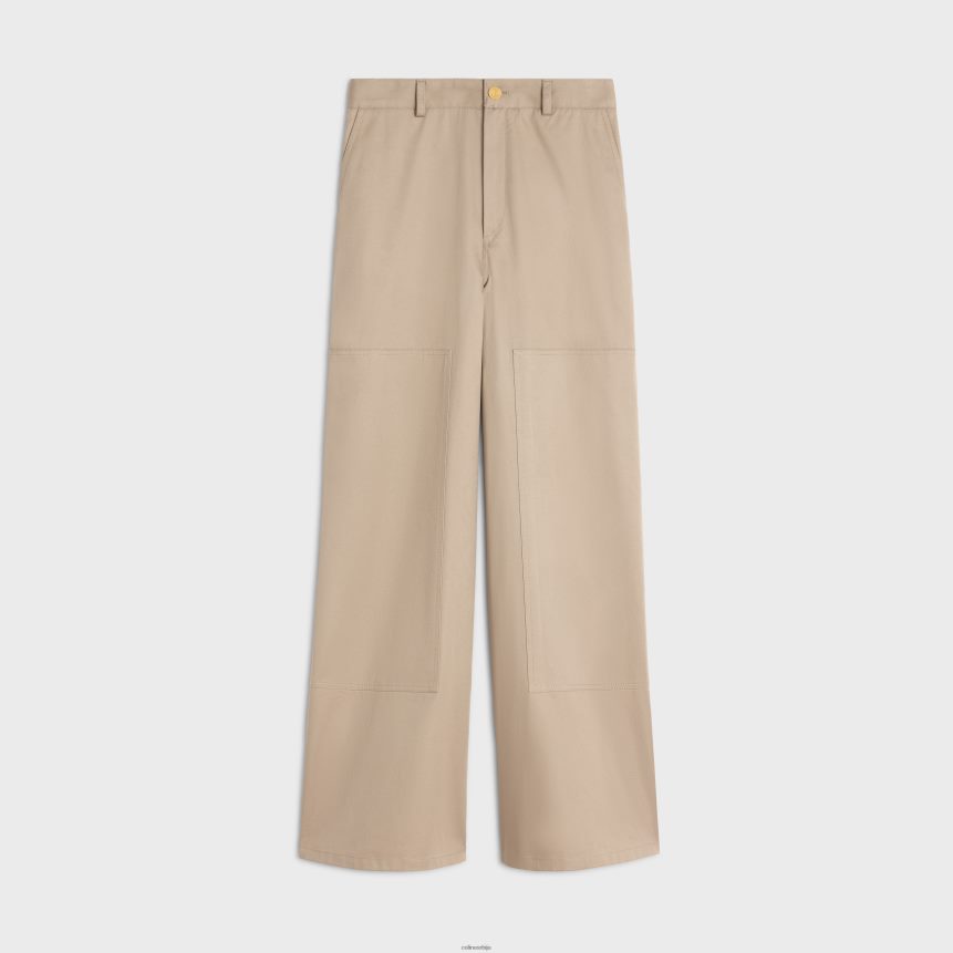 таиллат панталоне од памучног габардина беж CELINE Z2BBHT875 Одећа Жене