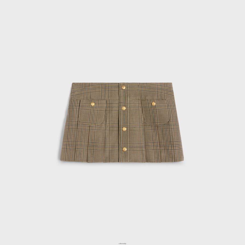 плисирана мини сукња од лана и вуне беж / маррон / карамела CELINE Z2BBHT557 Одећа Жене