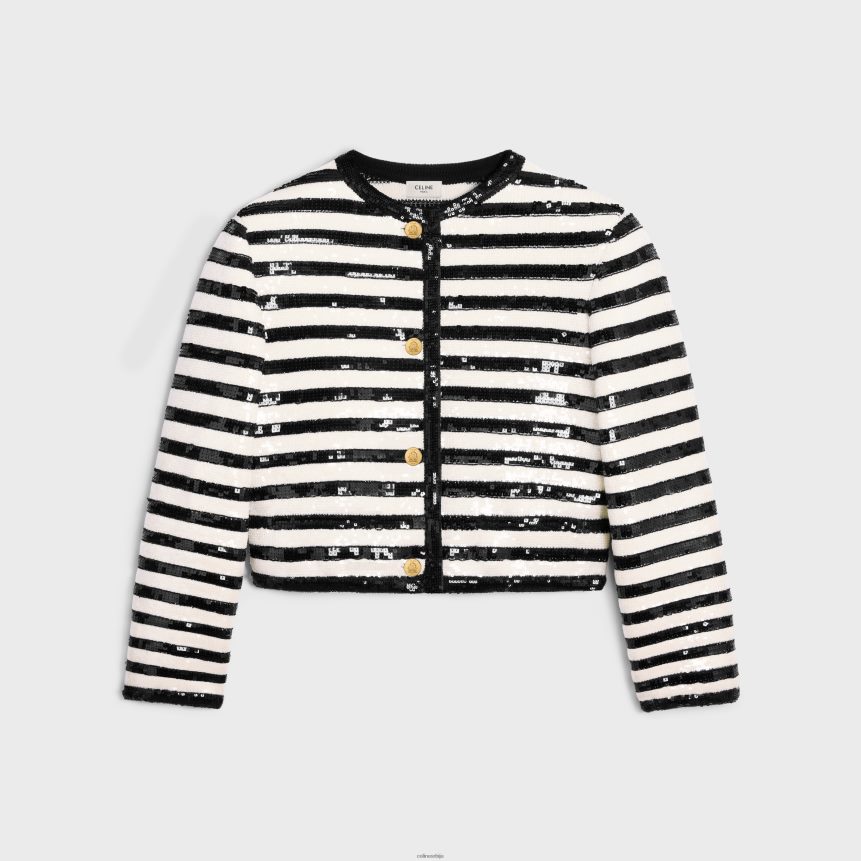 везени мариниере кардиган од вуне екру/црна CELINE Z2BBHT569 Одећа Жене