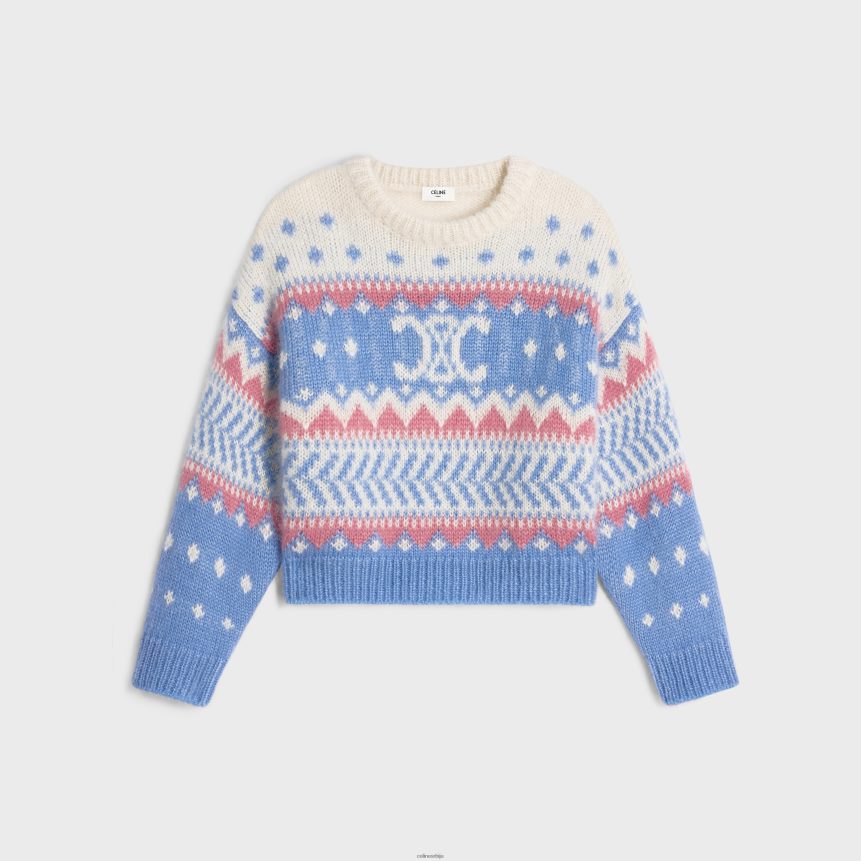 пуловер са овратником од фер исле мохера и свиле светло плава CELINE Z2BBHT606 Одећа Жене