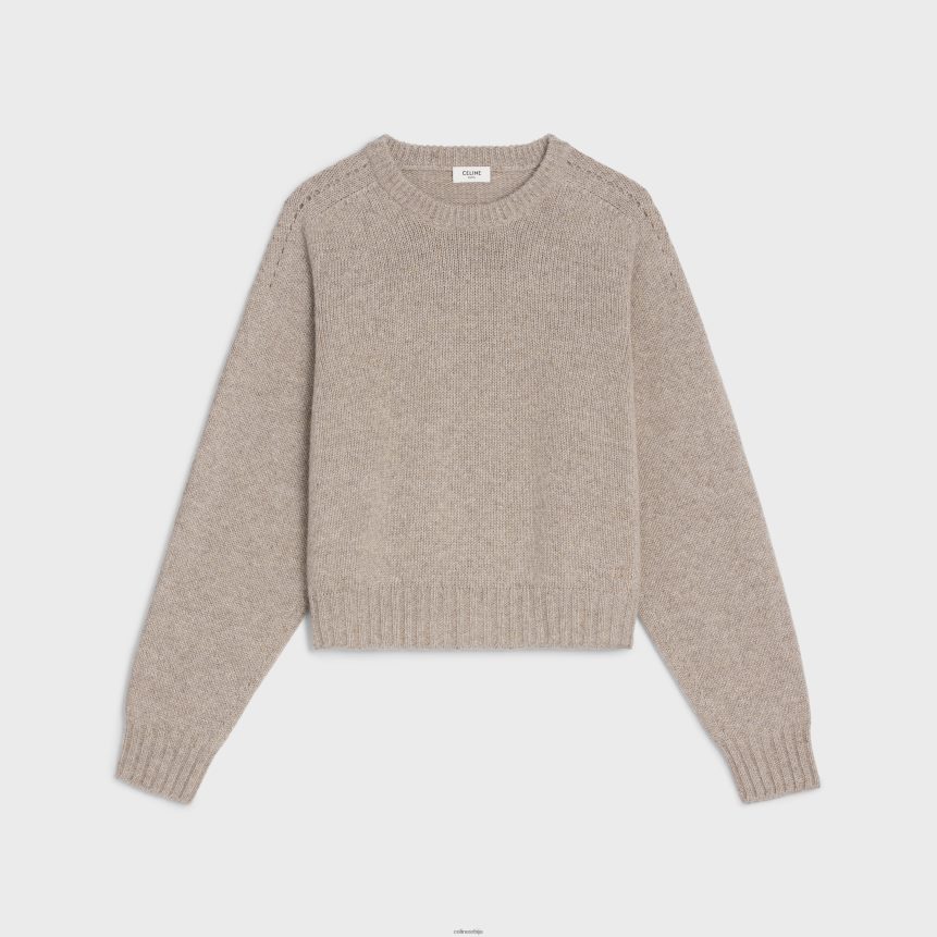 џемпер са округлим изрезом од бешавног кашмира песак CELINE Z2BBHT753 Одећа Жене
