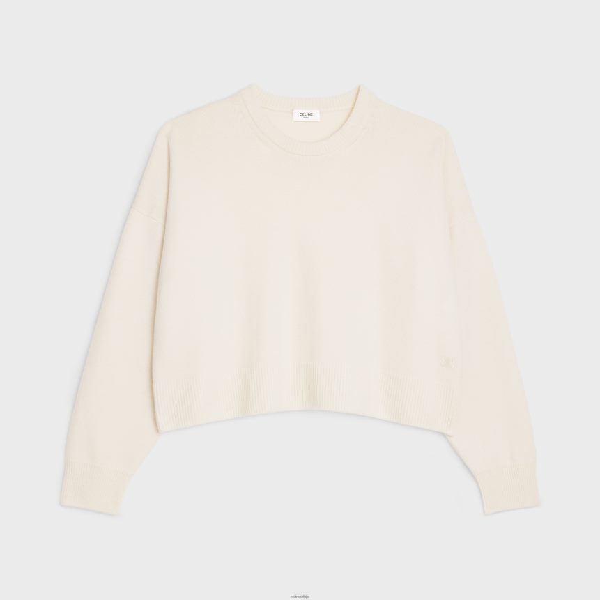 Триомпхе скраћени џемпер од традиционалног кашмира бело CELINE Z2BBHT754 Одећа Жене