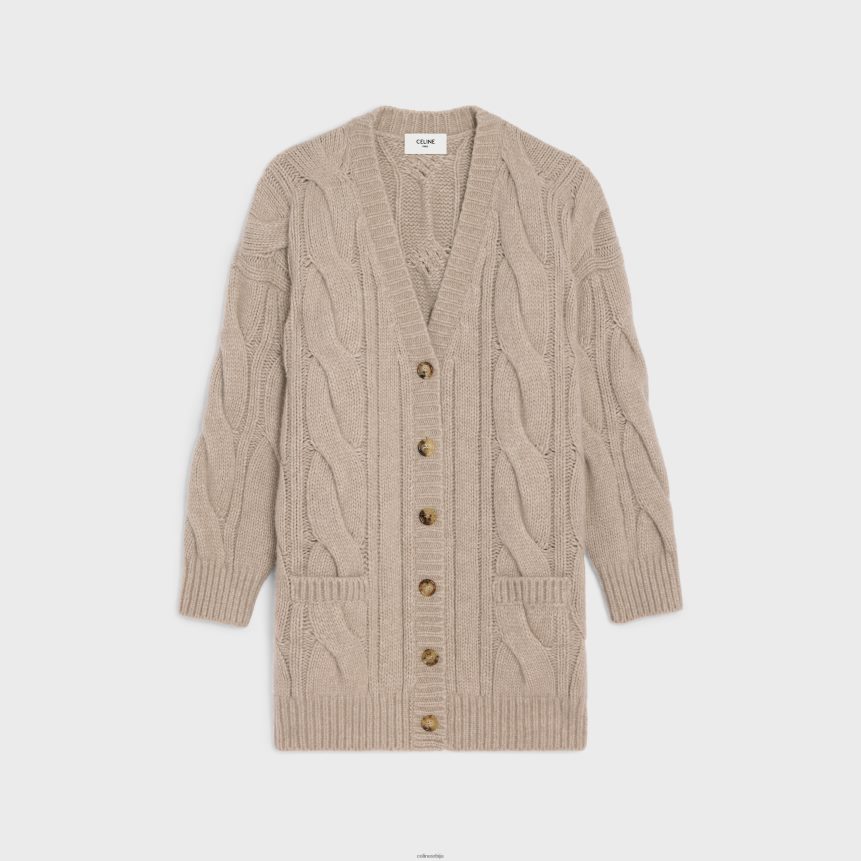 дугачак кардиган од вуне, кашмира и свиле песак CELINE Z2BBHT760 Одећа Жене