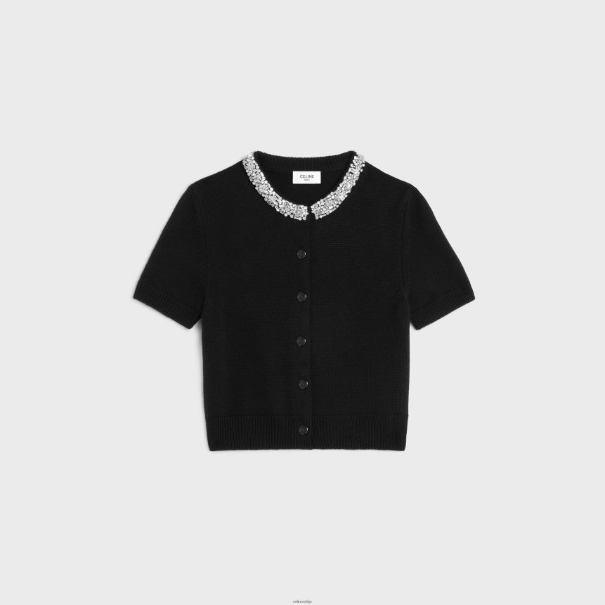 извезени кратки кардиган од кашмира црн CELINE Z2BBHT768 Одећа Жене