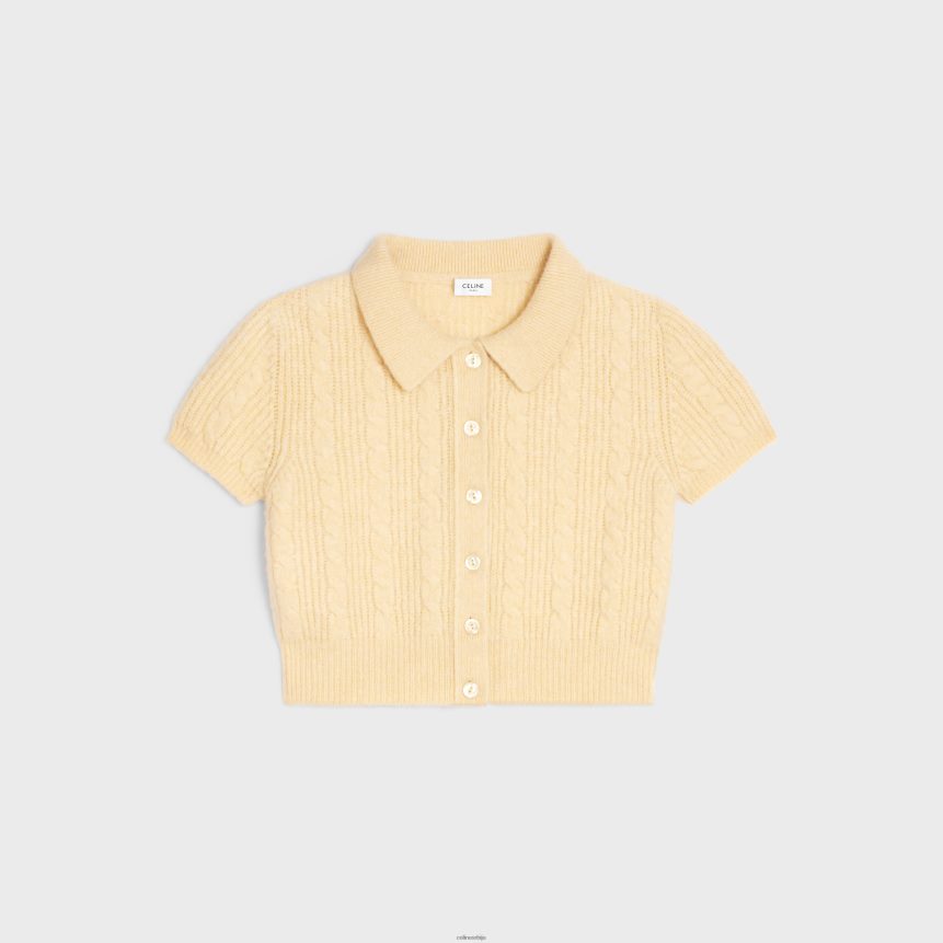 скраћени кардиган од брушеног кашмира бледо жута CELINE Z2BBHT771 Одећа Жене