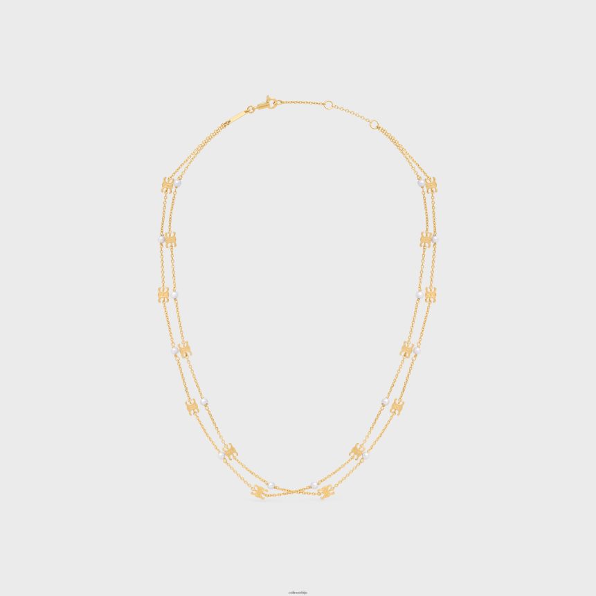 Триомпхе бисерна дупла огрлица од месинга са златном завршном обрадом и бисерима од смоле злато/слонова кост CELINE Z2BBHT1281 Прибор Жене