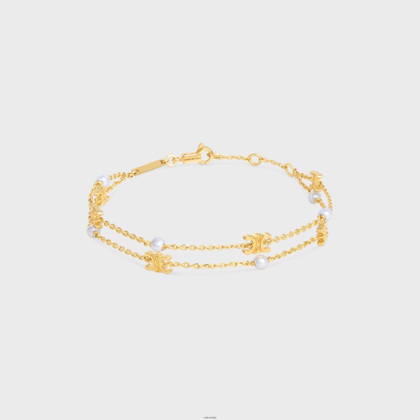 триомпхе бисерна дупла наруквица од месинга са златном завршном обрадом и бисерима од смоле злато/слонова кост CELINE Z2BBHT1282 Прибор Жене