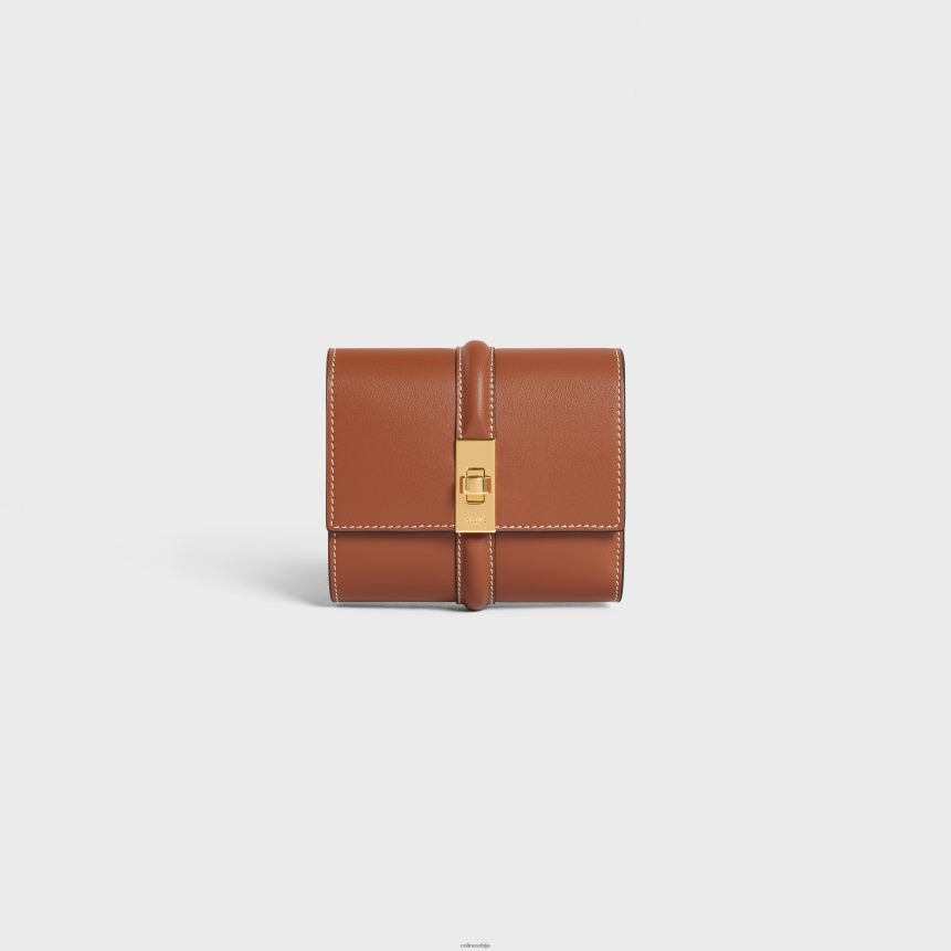 мали троструки новчаник 16 од сјајне телеће коже тан CELINE Z2BBHT467 Прибор Жене