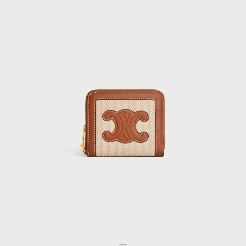 компактни новчаник са патентним затварачем цуир триомпхе од текстила и телеће коже природан/тан CELINE Z2BBHT474 Прибор Жене