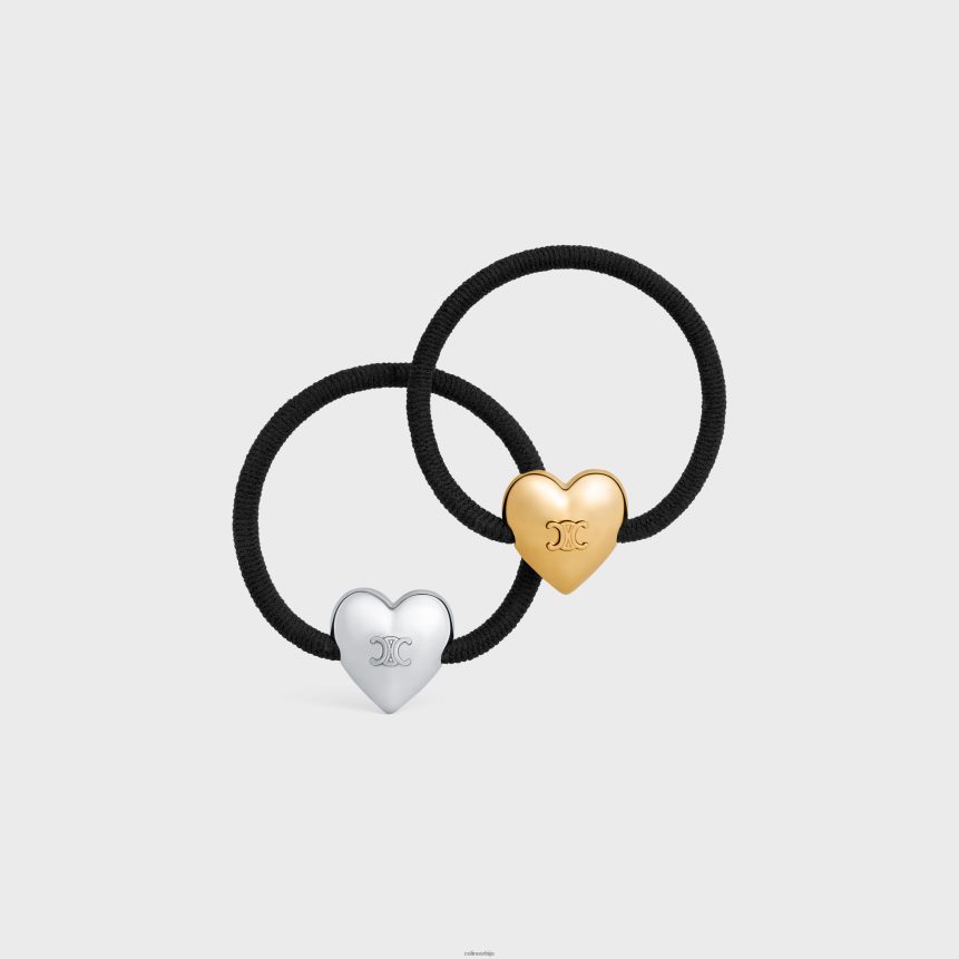 цоеур триомпхе сет еластичних трака од месинга са завршном обрадом злата и родијума, најлона и гуме црно/златно/сребро CELINE Z2BBHT1055 Прибор Жене