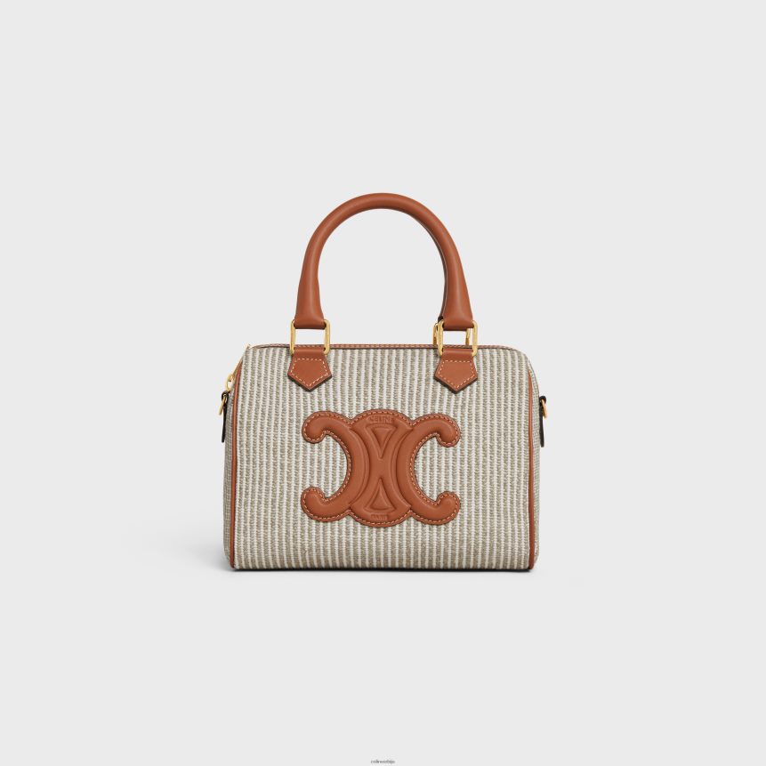 мали бостонски тријумф од пругастог текстила и телеће коже беж CELINE Z2BBHT208 Прибор Жене