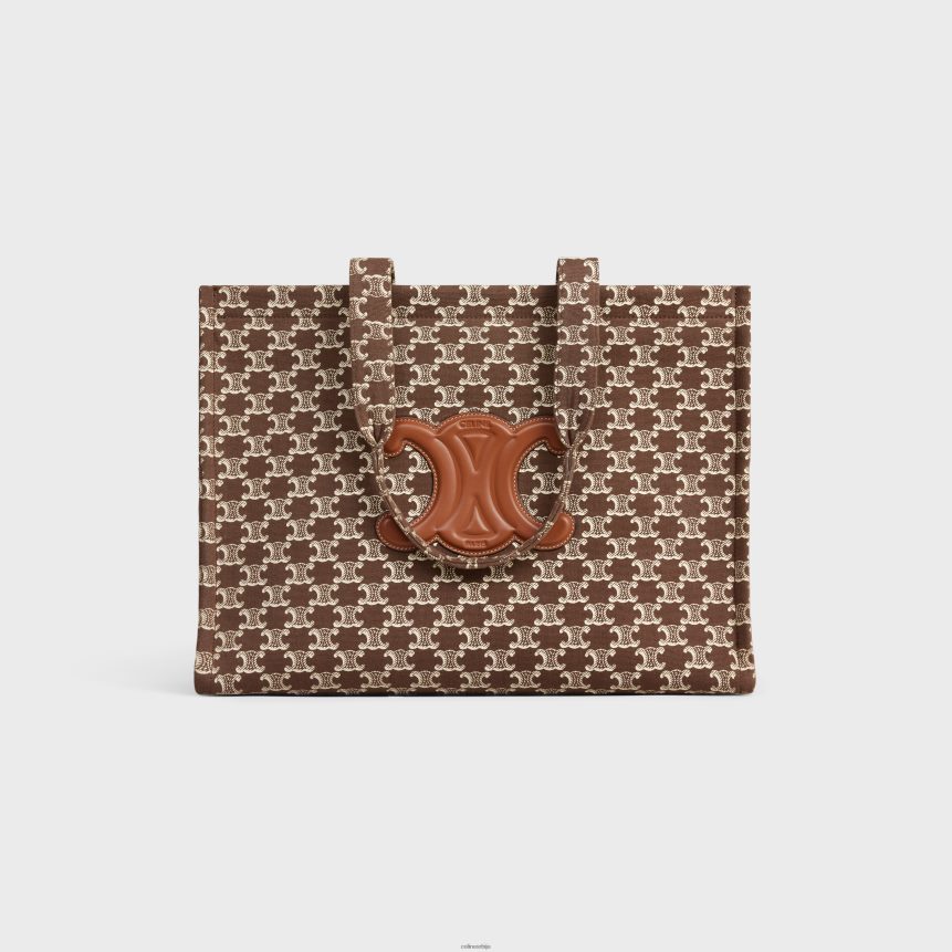 велики цабас тхаис од текстила са принтом на платну тријумфа и телећом кожом браон CELINE Z2BBHT28 Прибор Жене