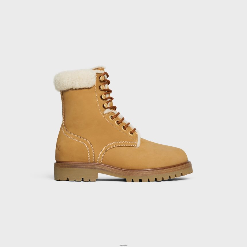 курт чизме на пертлама од телеће коже и стриже од нубука светло препланули/природни CELINE Z2BBHT951 обућа Жене