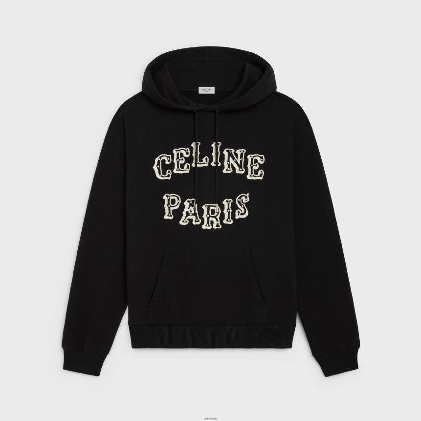 широка везена дуксерица од памучног флиса црно/бели/кристално CELINE Z2BBHT1940 Одећа мушкарци