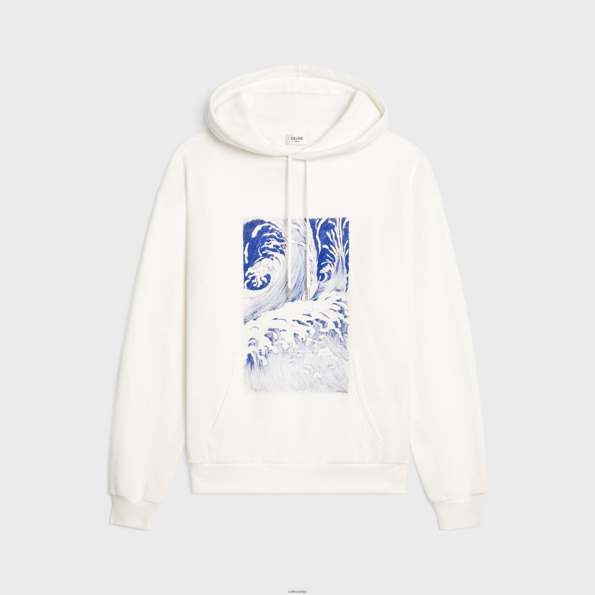 слободна дуксерица од памучног флиса прљаво бела/плава CELINE Z2BBHT1948 Одећа мушкарци