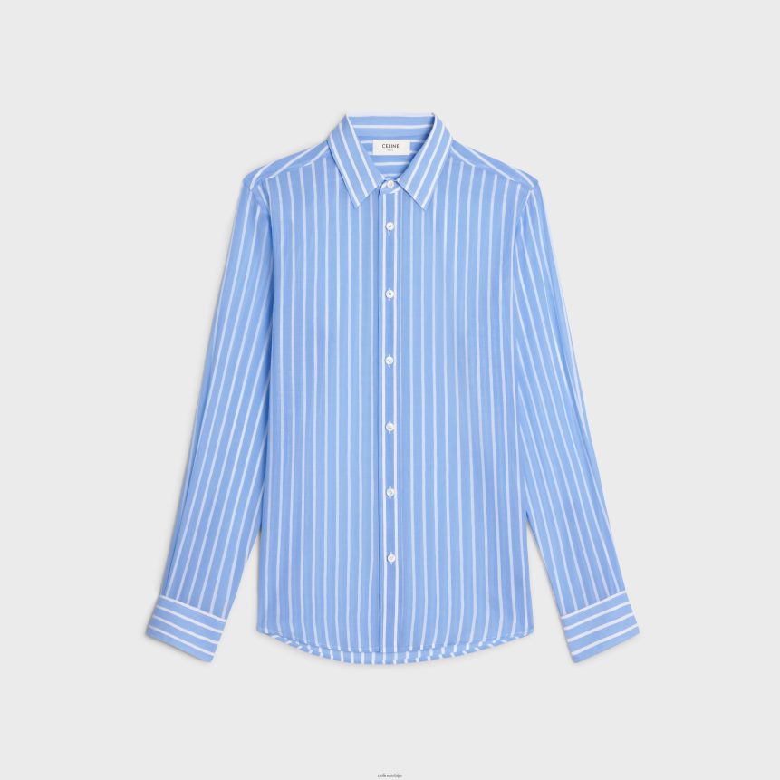 широка кошуља од пругастог памука циел/бланц CELINE Z2BBHT1913 Одећа мушкарци