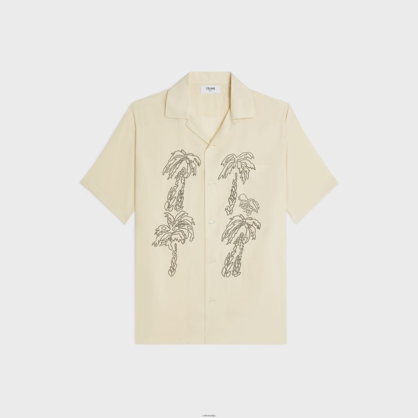 везена хавајска кошуља од вискозе млечно беж CELINE Z2BBHT1923 Одећа мушкарци